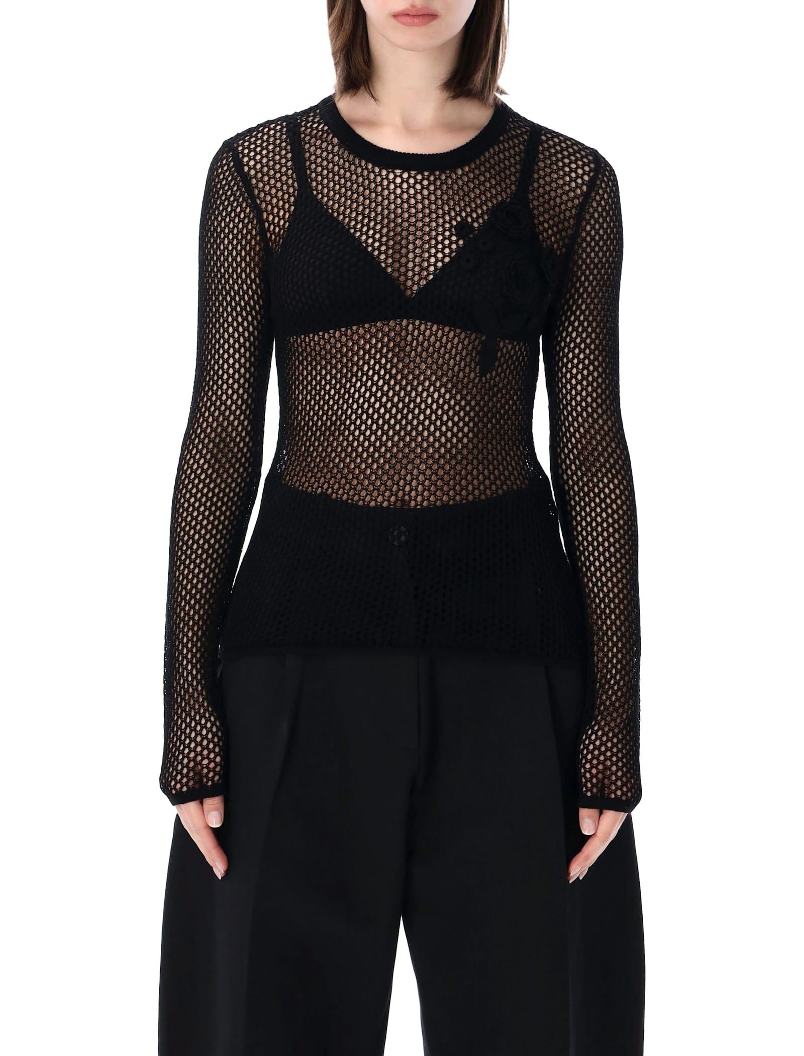 ganni sheer mesh cotton top