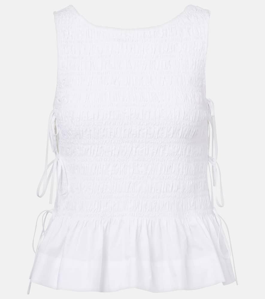 ganni shirred cotton top