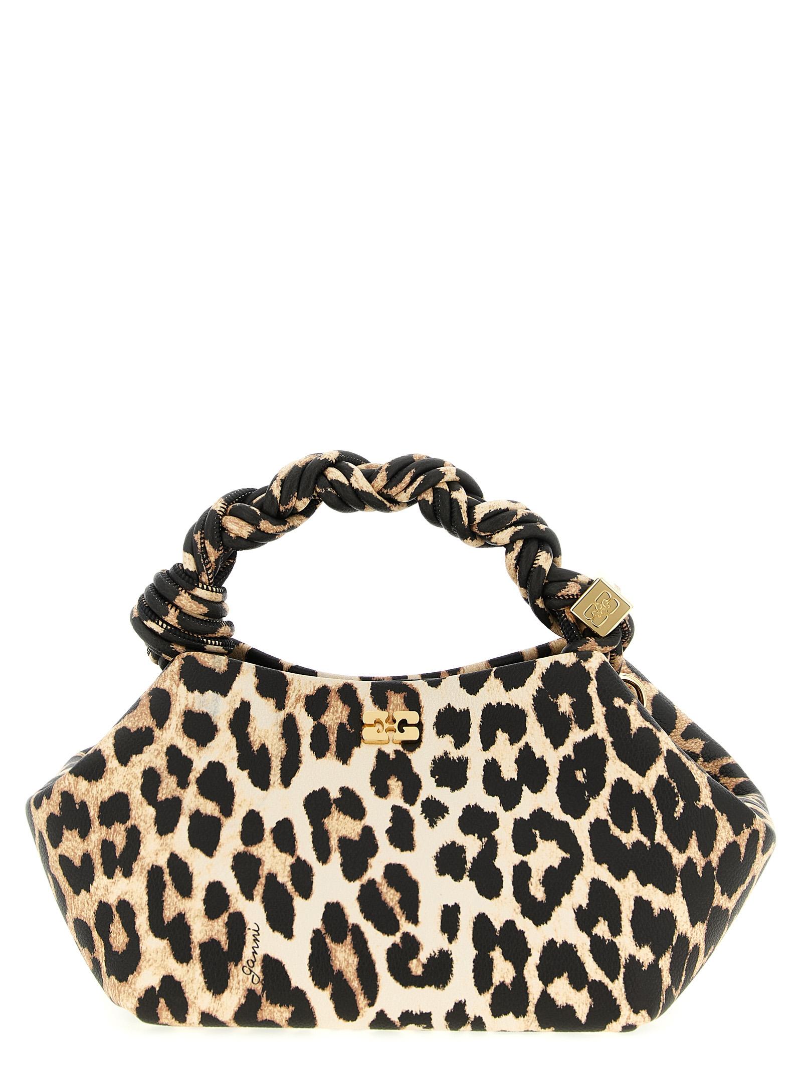 ganni small bou bag leopard handbag brown hand - women