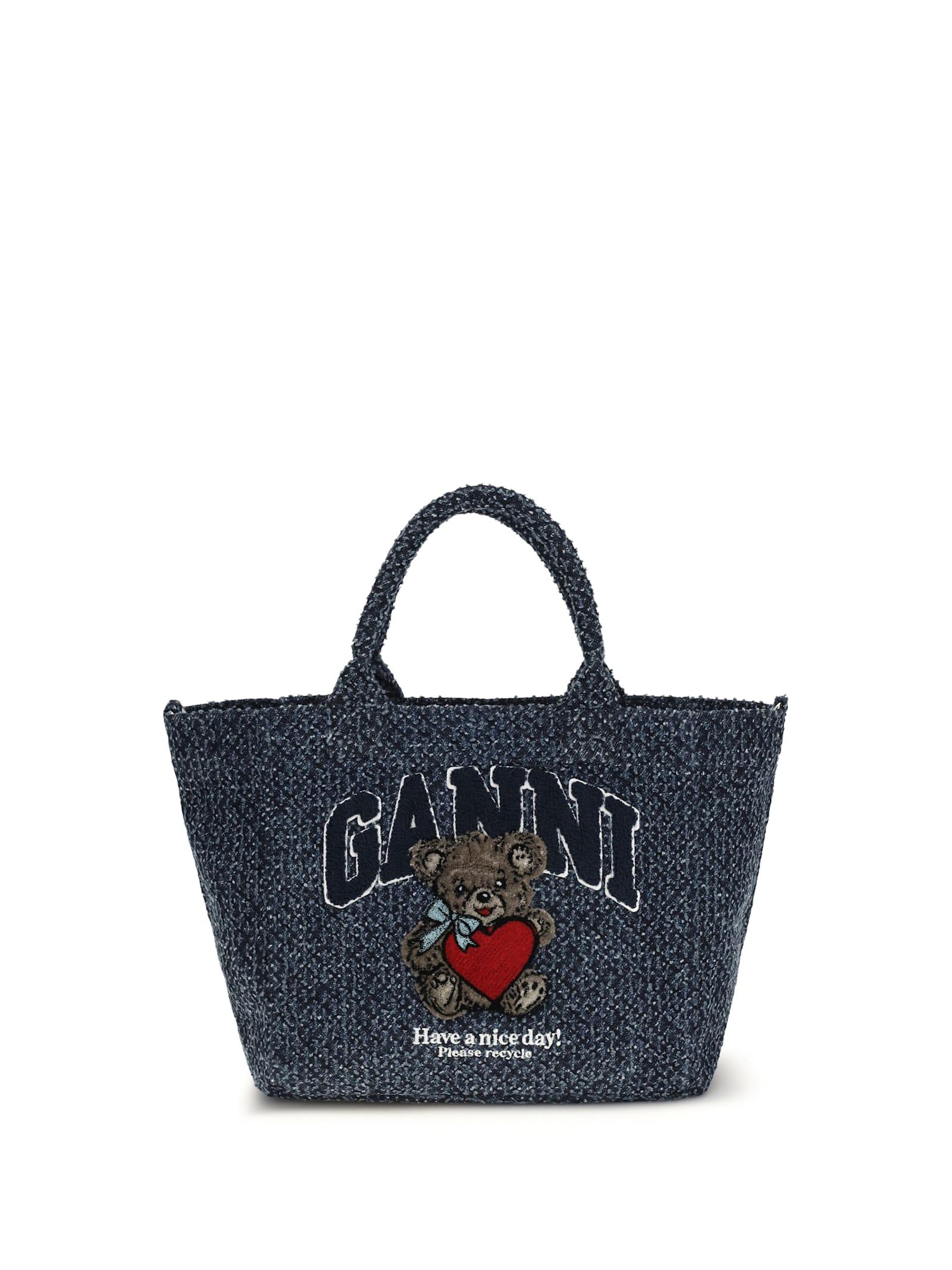 ganni small tweed-effect denim tote bag
