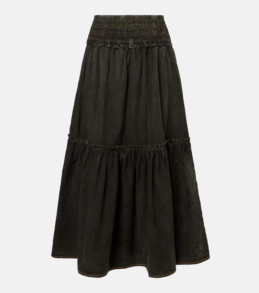ganni smocked tiered cotton maxi skirt