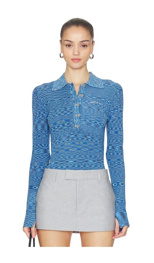ganni spacedyed polo top in blue.
