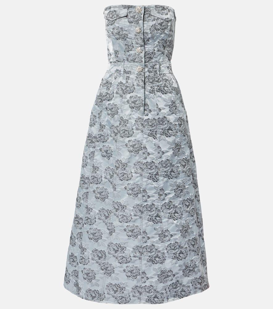 ganni strapless floral jacquard midi dress