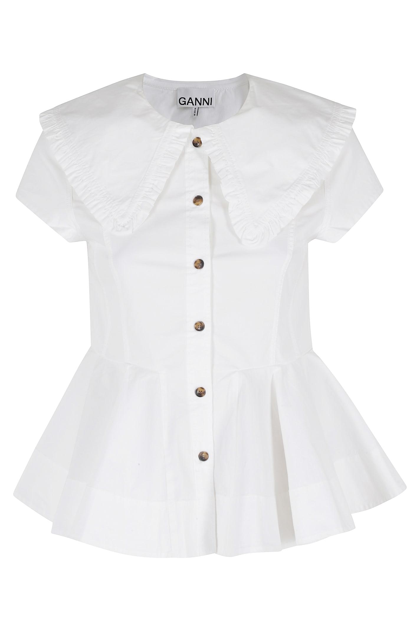 ganni stretch cotton peter pan collar shirt