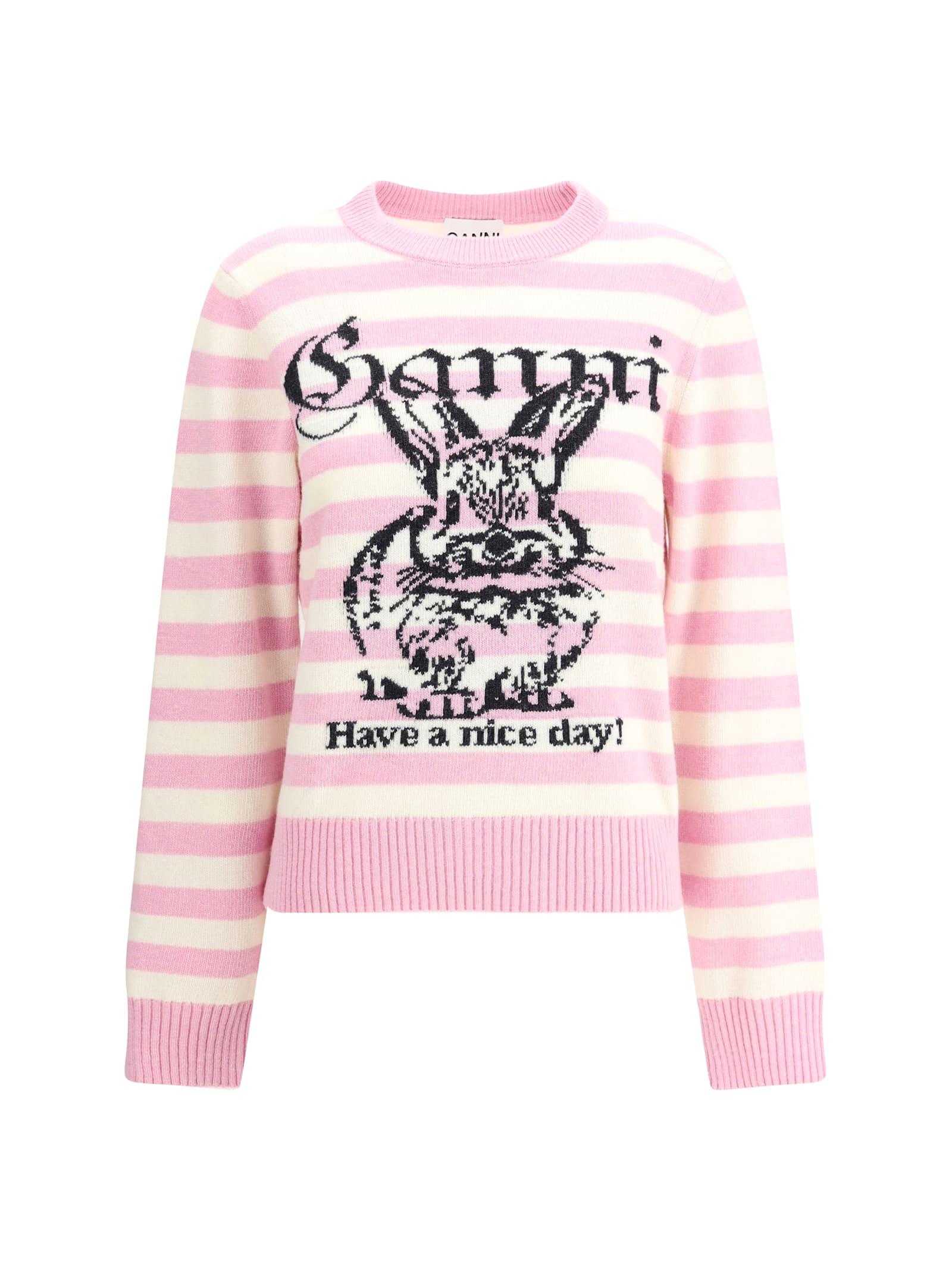 ganni striped sweater with rabbit