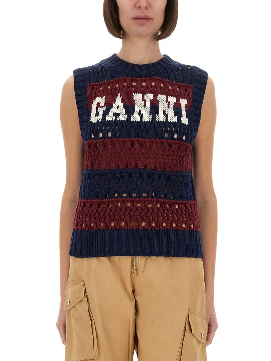 ganni striped vest with logo