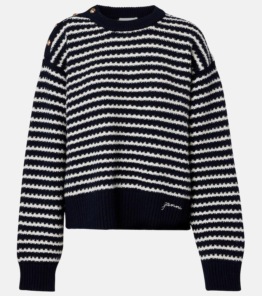 ganni striped wool and cotton sweater