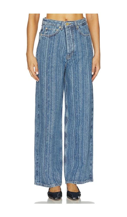ganni structured denim double fly baggy jean in blue.