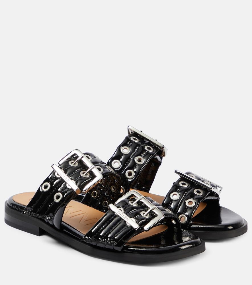 ganni studded patent leather sandals