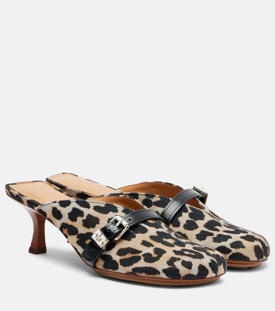 ganni sue printed denim mules