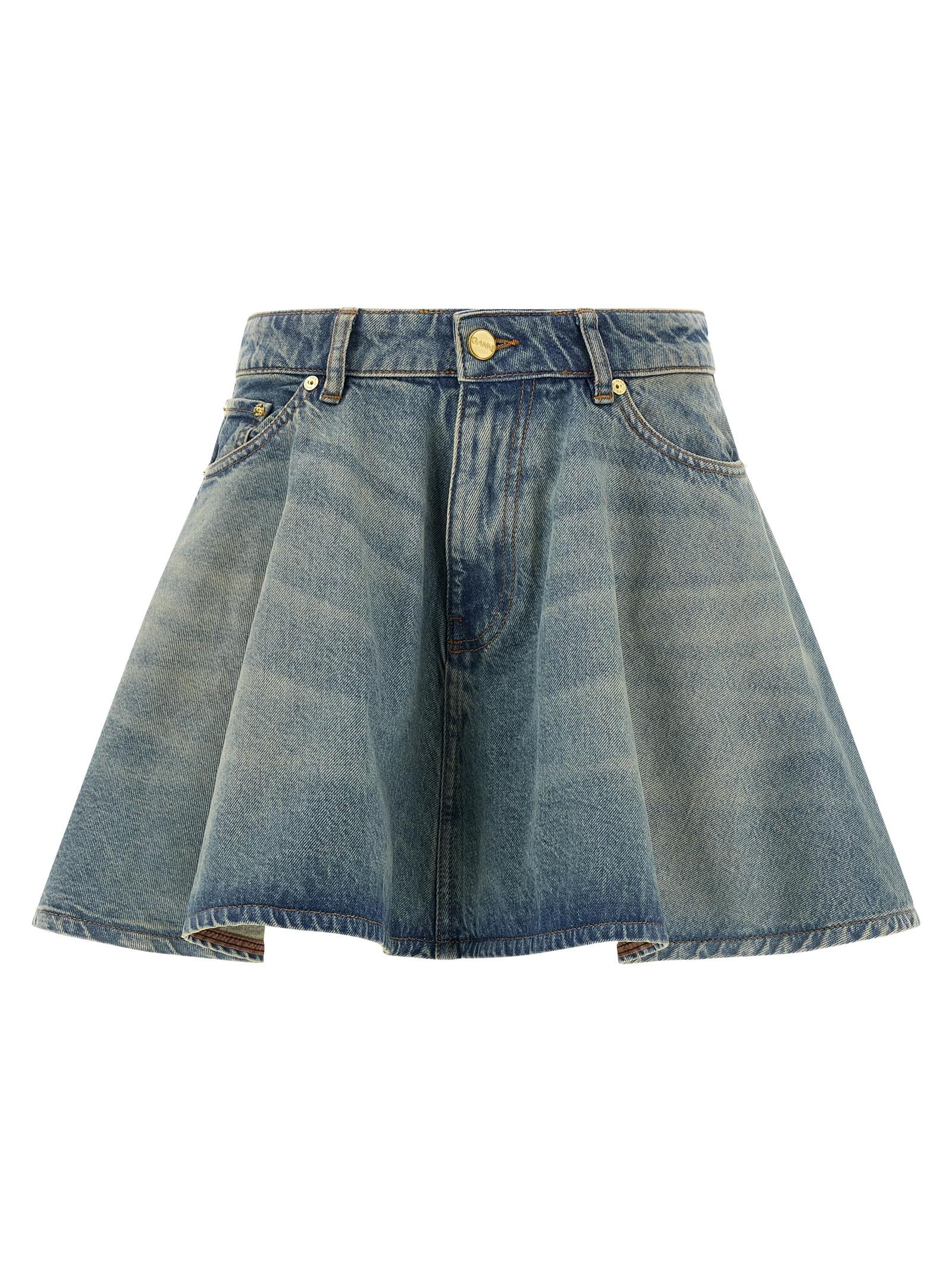 ganni tint rigid denim skirt blue organic cotton - women