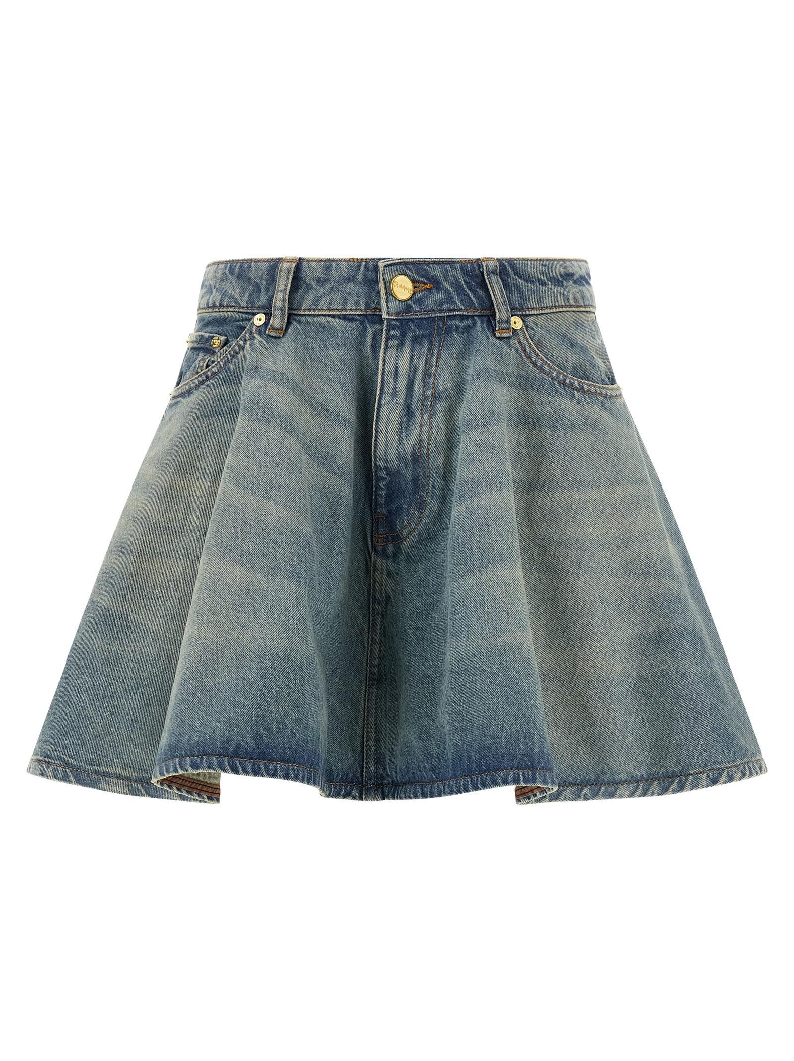 ganni tint rigid denim skirt