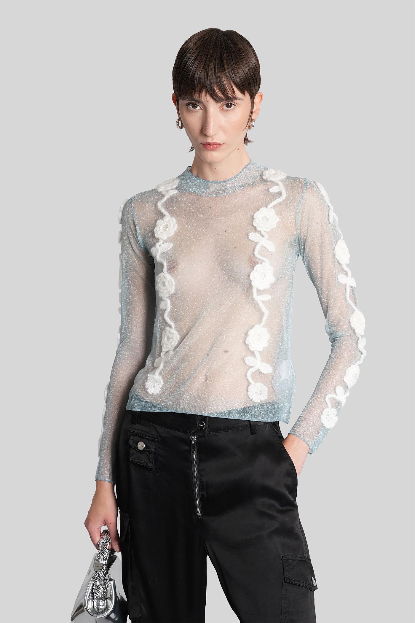 ganni topwear in cyan polyamide