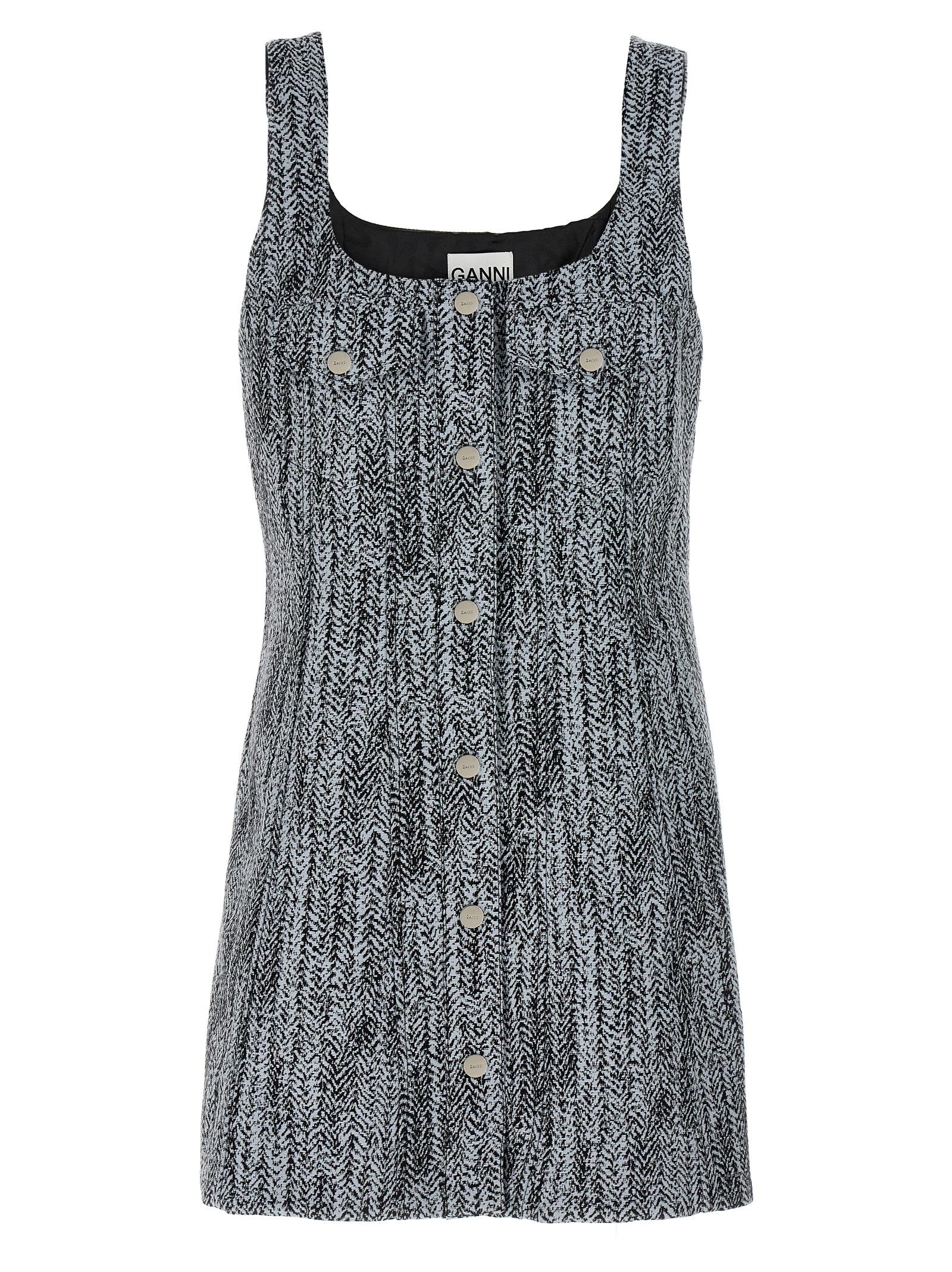 ganni tweed dress multicolor cotton - women
