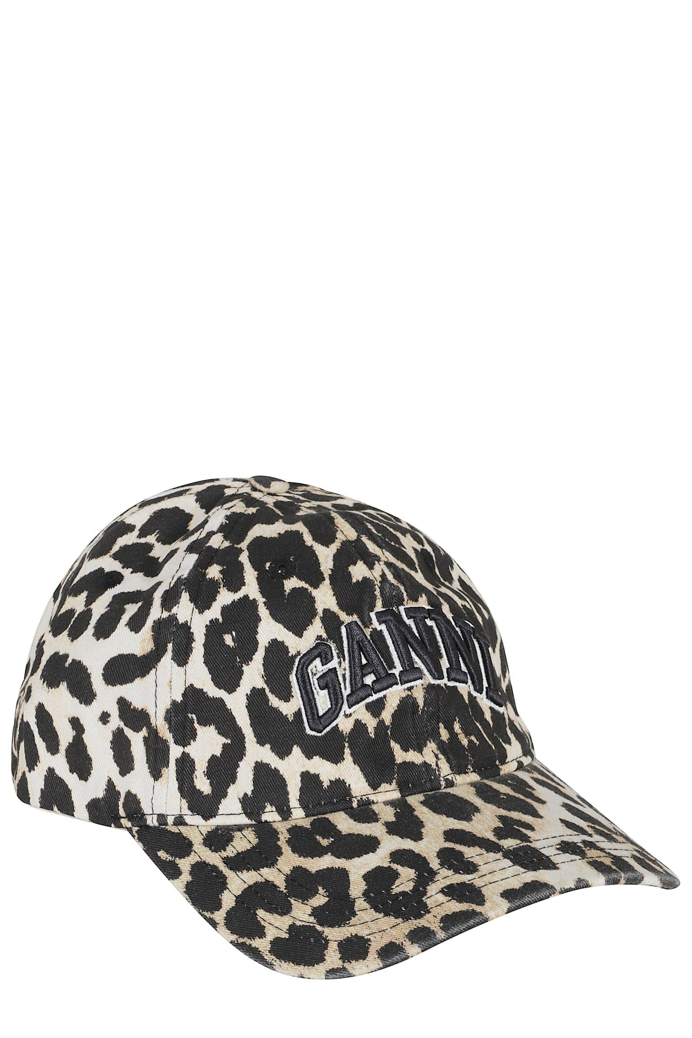 ganni washed cotton canvas cap leo emb