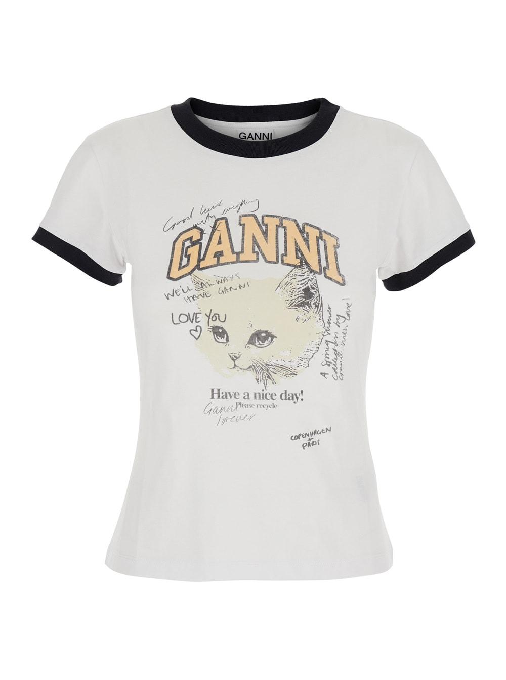ganni white cotton t-shirt