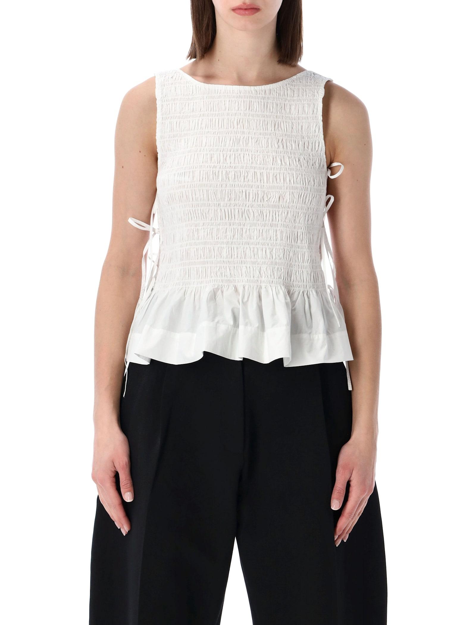 ganni white smock tie cotton top