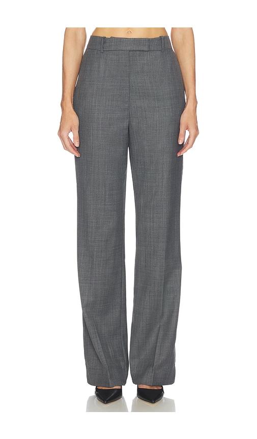 ganni wool melange suiting straight pant in grey.