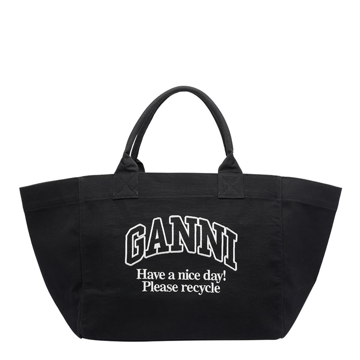 ganni xxl logo tote bag