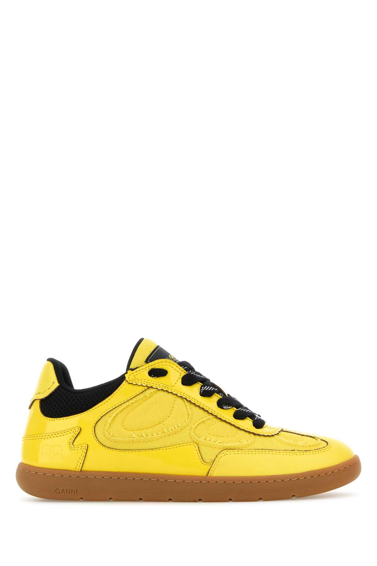 ganni yellow synthetic leather and fabric sneakers
