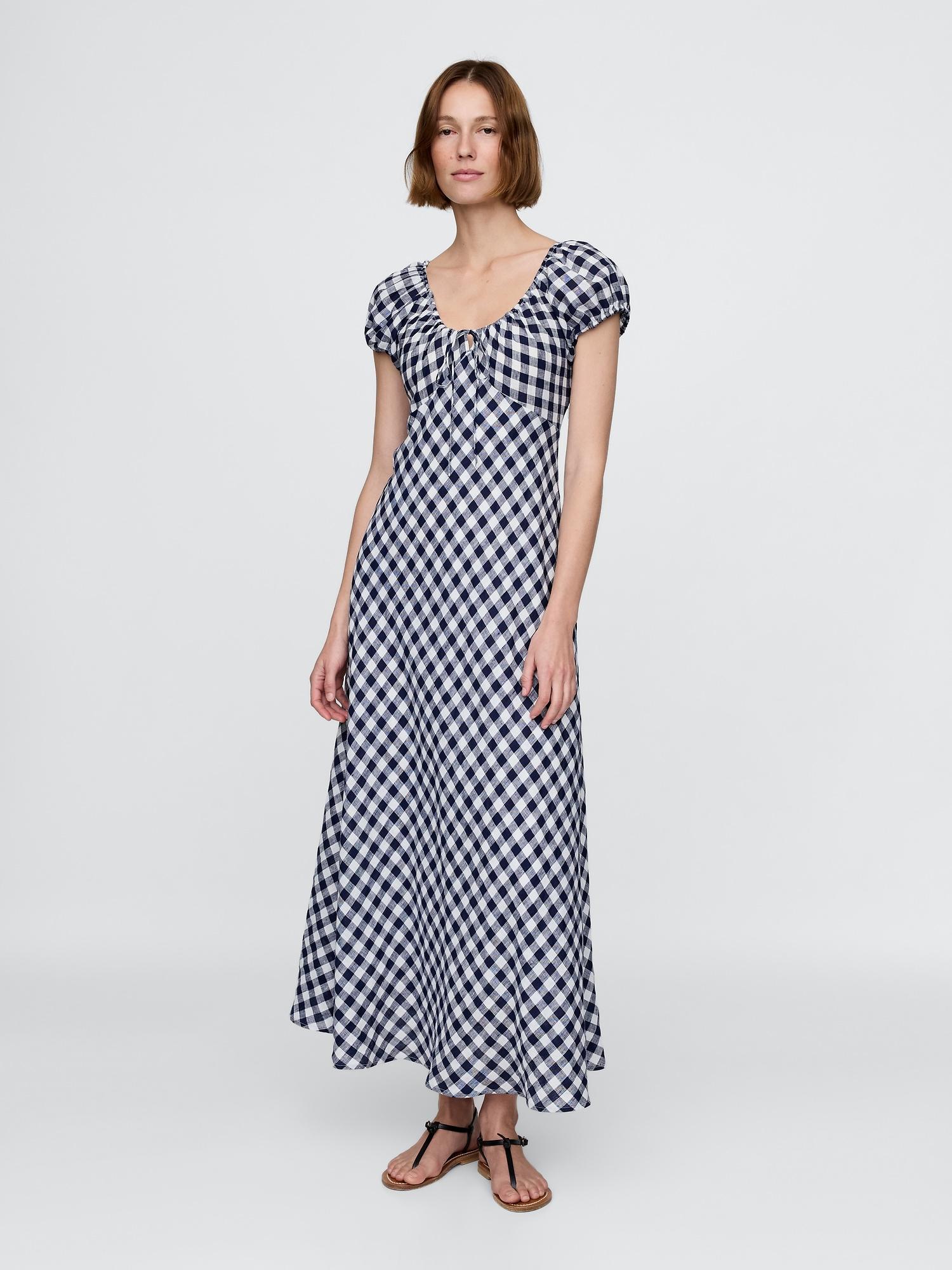 gap × dôen 100% linen gingham midi dress