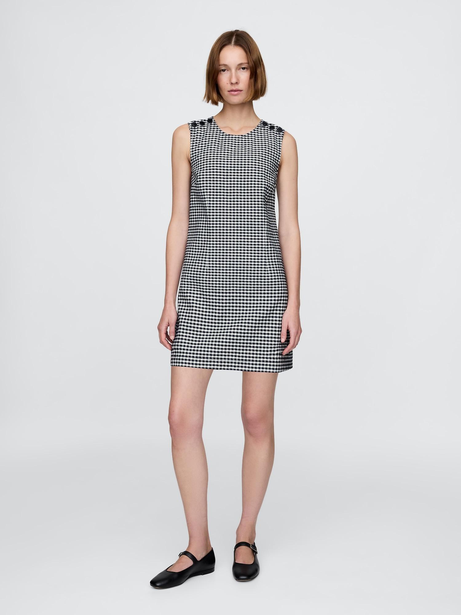 gap × dôen gingham denim mini dress