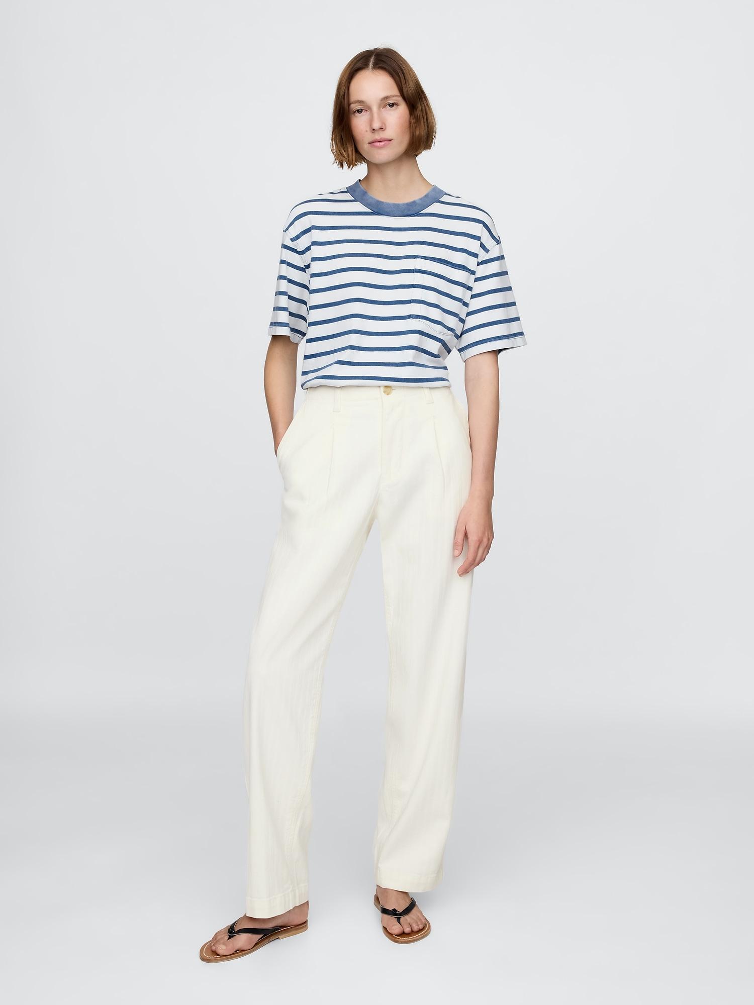 gap × dôen pleated denim trousers