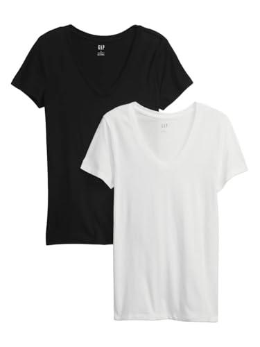 gap womens 2-pack favorite v-neck tee t-shirt, black/white, xx-small petite us