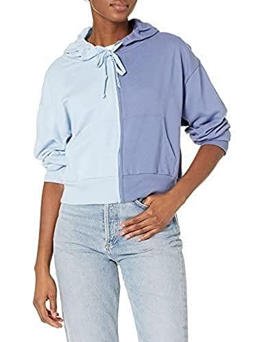 gap womens cropped zip hoodie sweatshirt, blue colorblock, large us