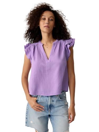 gap womens flutter sleeve split neck top lilac surge s