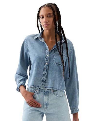 gap womens long sleeve crop denim top light wash xl