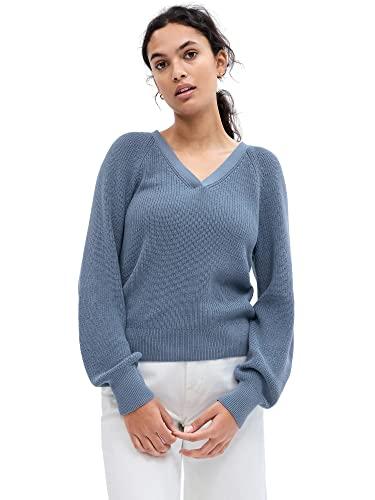 gap womens ribbed volume sleeve vneck sweater, daisy duke blue, x-small us