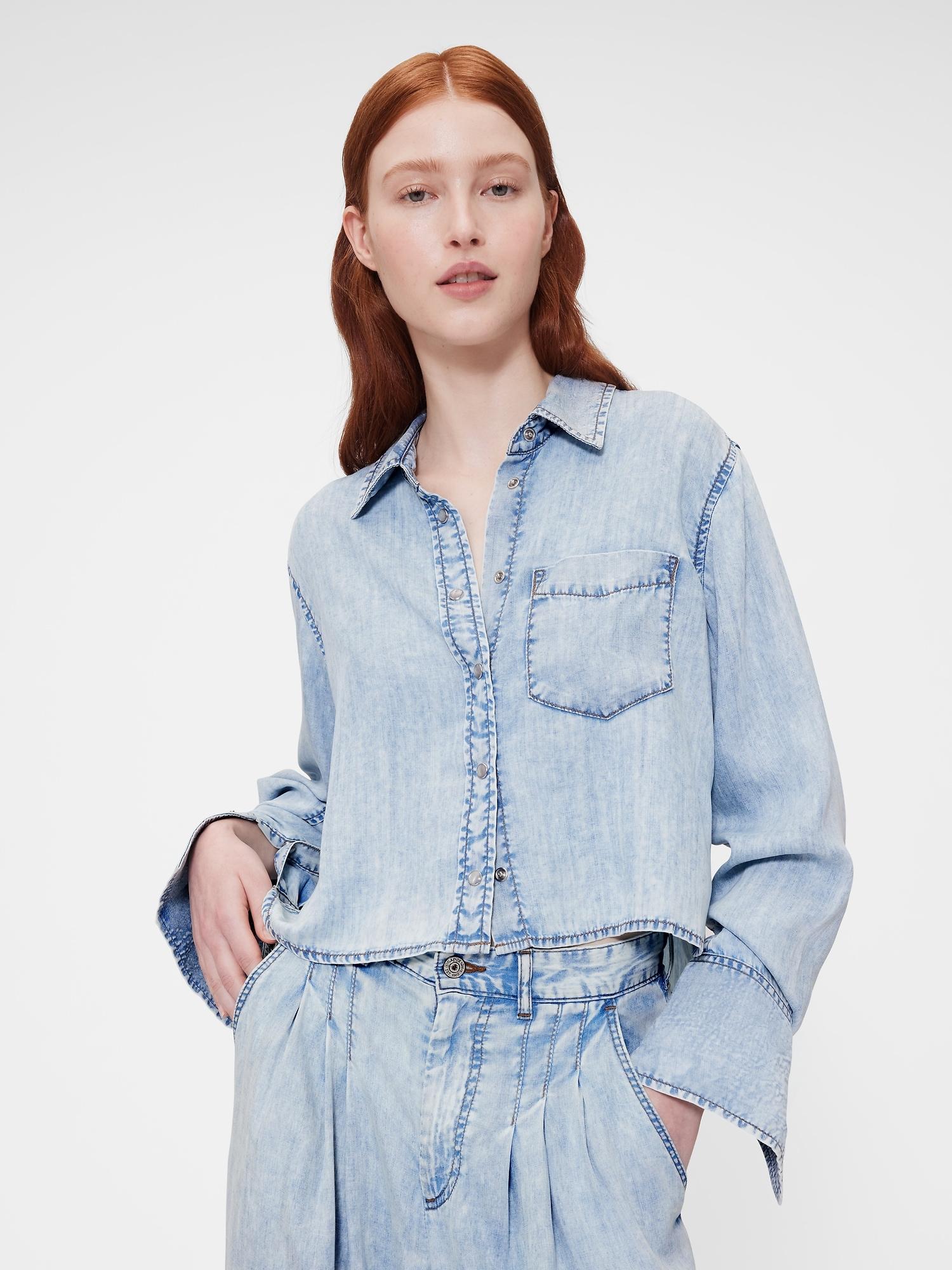 gapstudio draped denim crop shirt