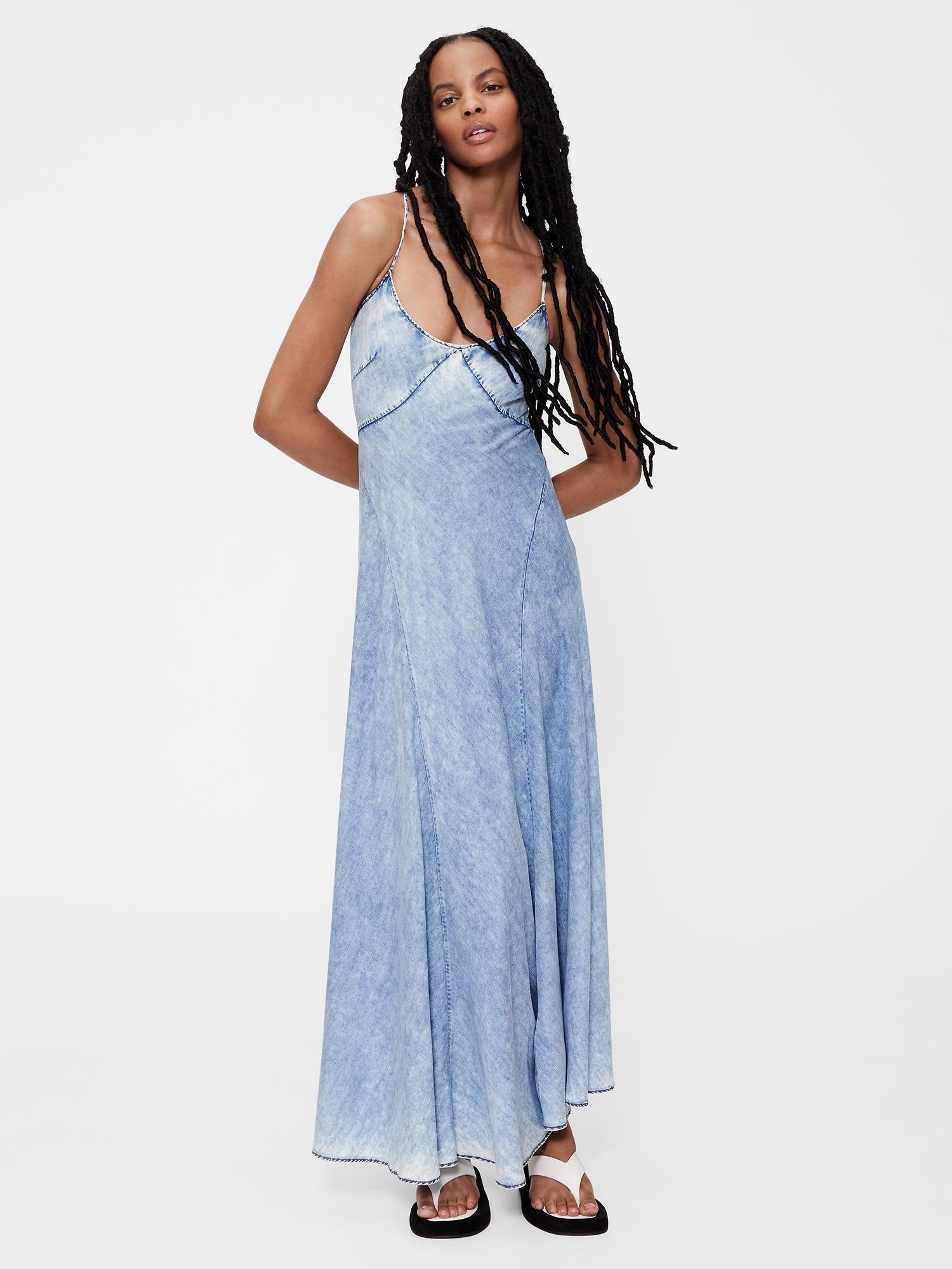 gapstudio draped denim slip maxi dress