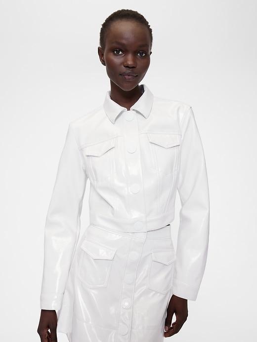 gapstudio vegan patent leather crop jacket