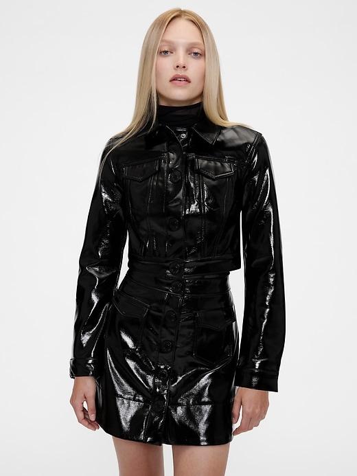 gapstudio vegan patent leather crop jacket