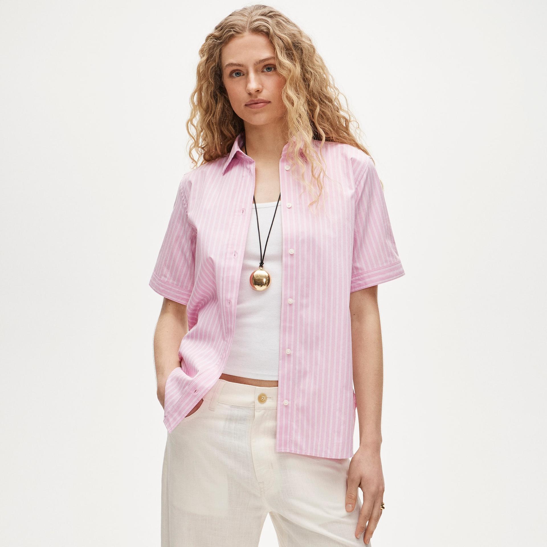 gar&ccedil;on short-sleeve shirt in striped cotton poplin