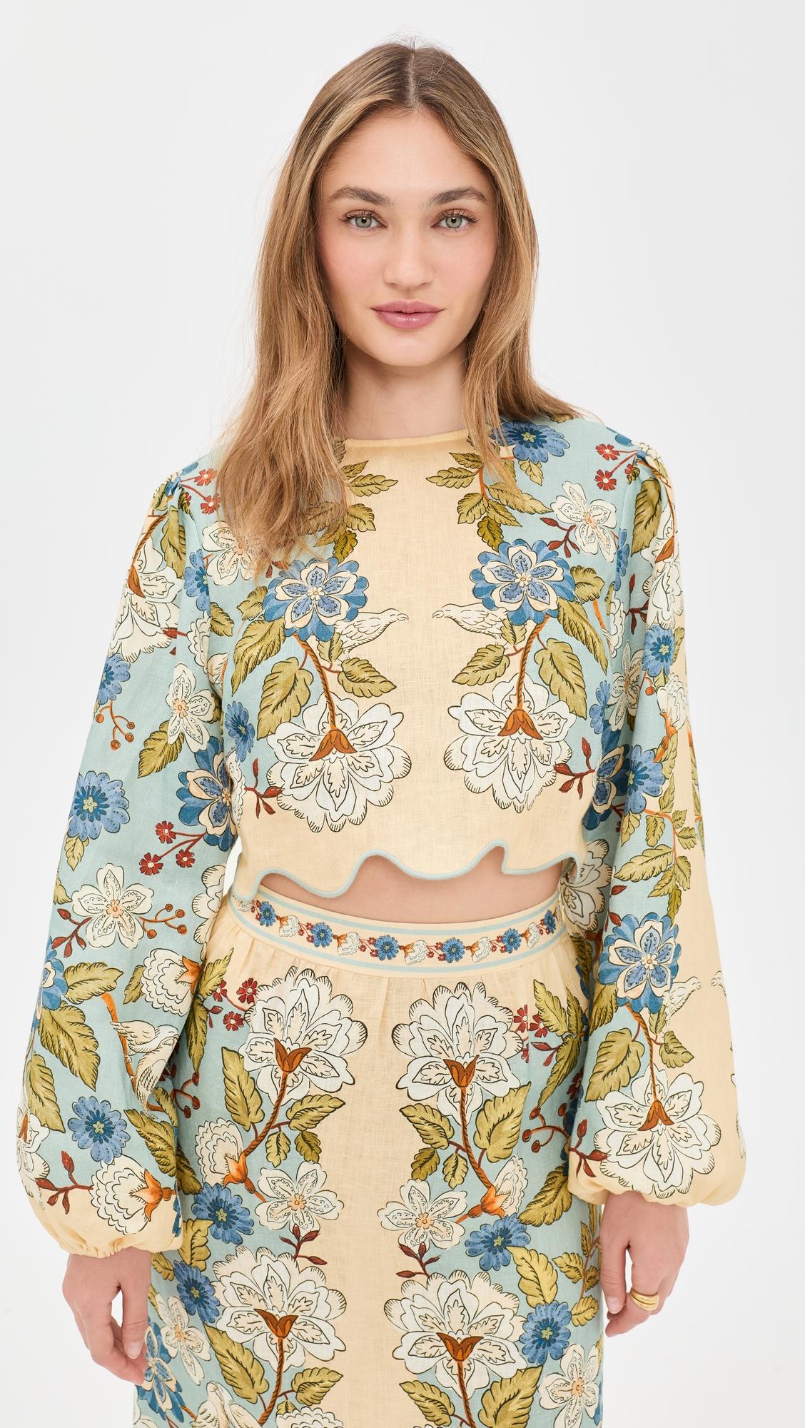 garden scarf blue long sleeve blouse