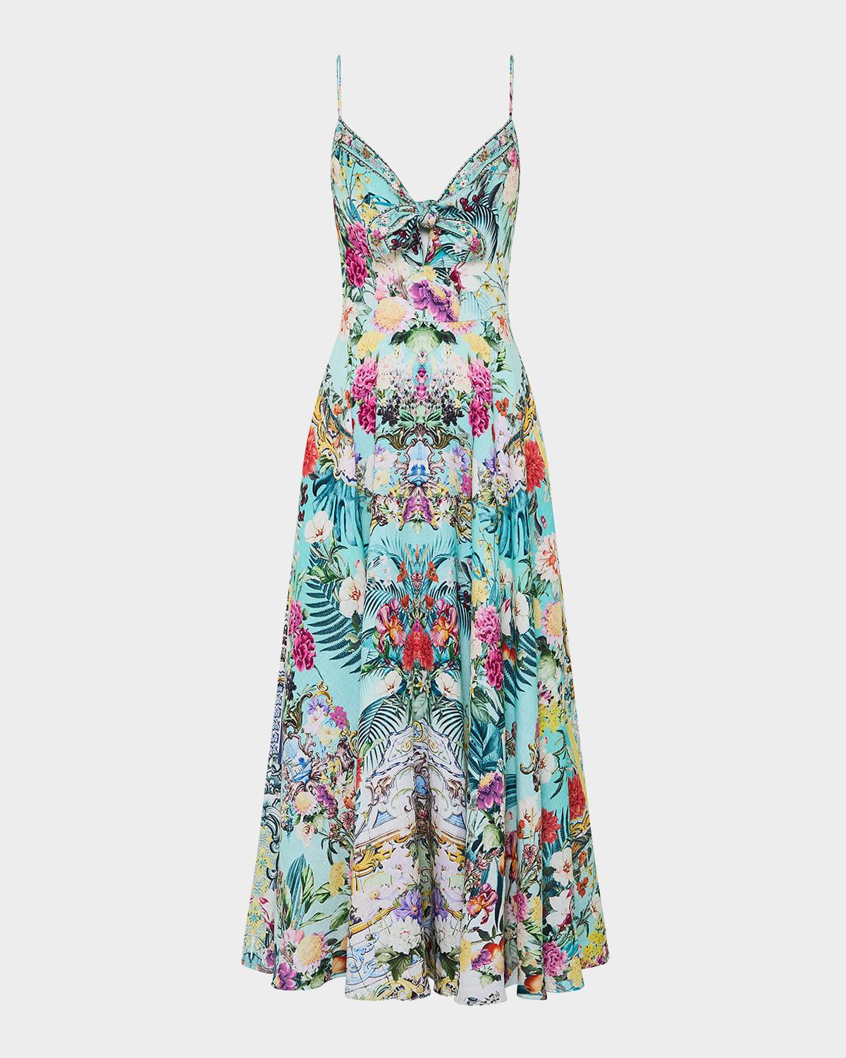 gardens of queluz tie-front long dress