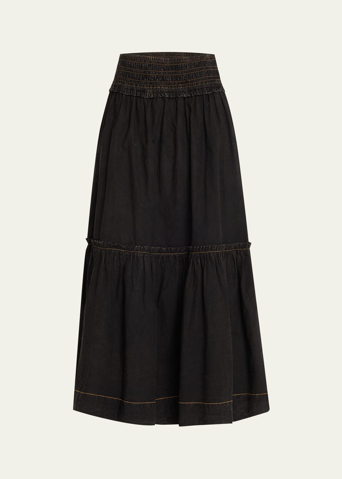 garment-dyed smocked maxi skirt