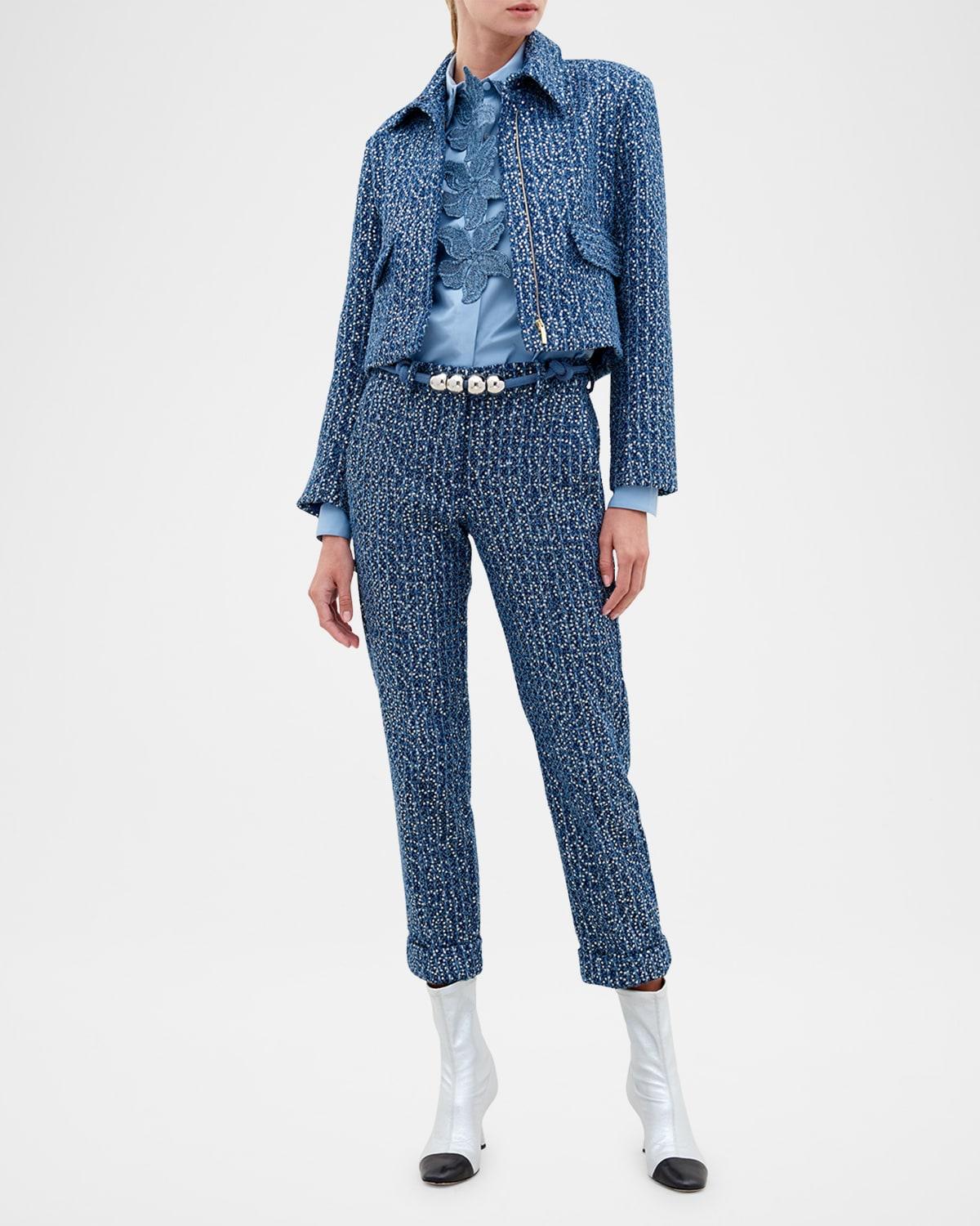 garmet paillette straight-leg cuffed ankle pants