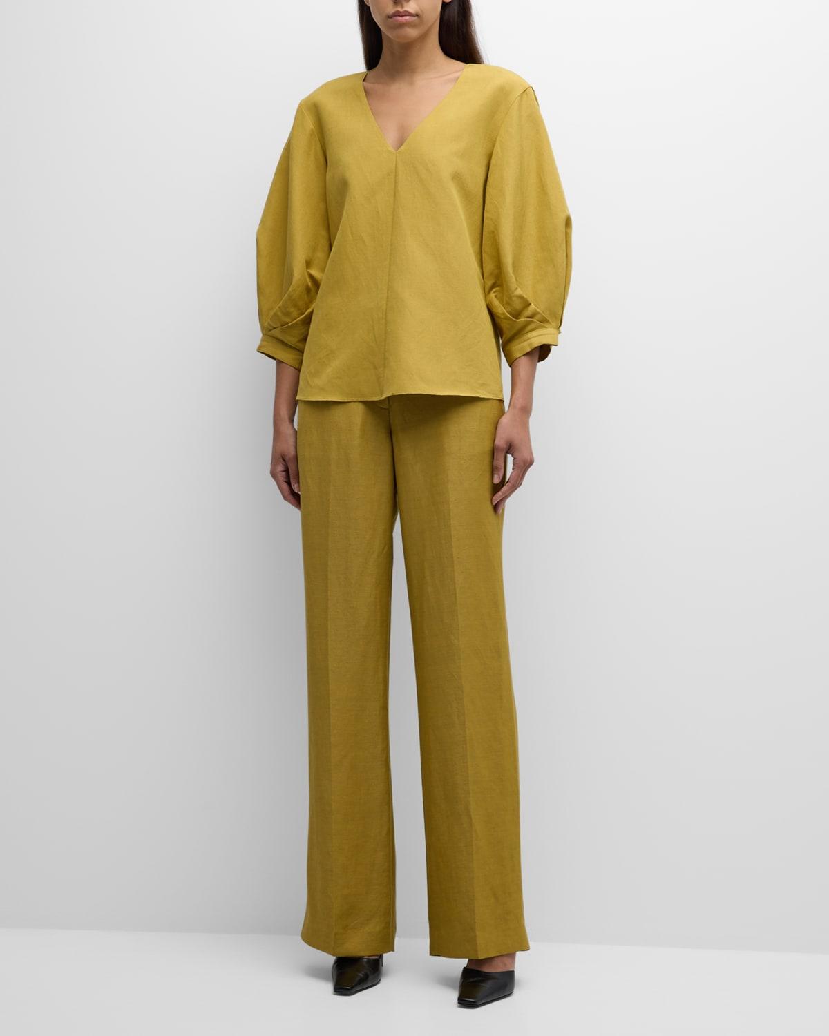 gates high-rise straight-leg linen-blend pants