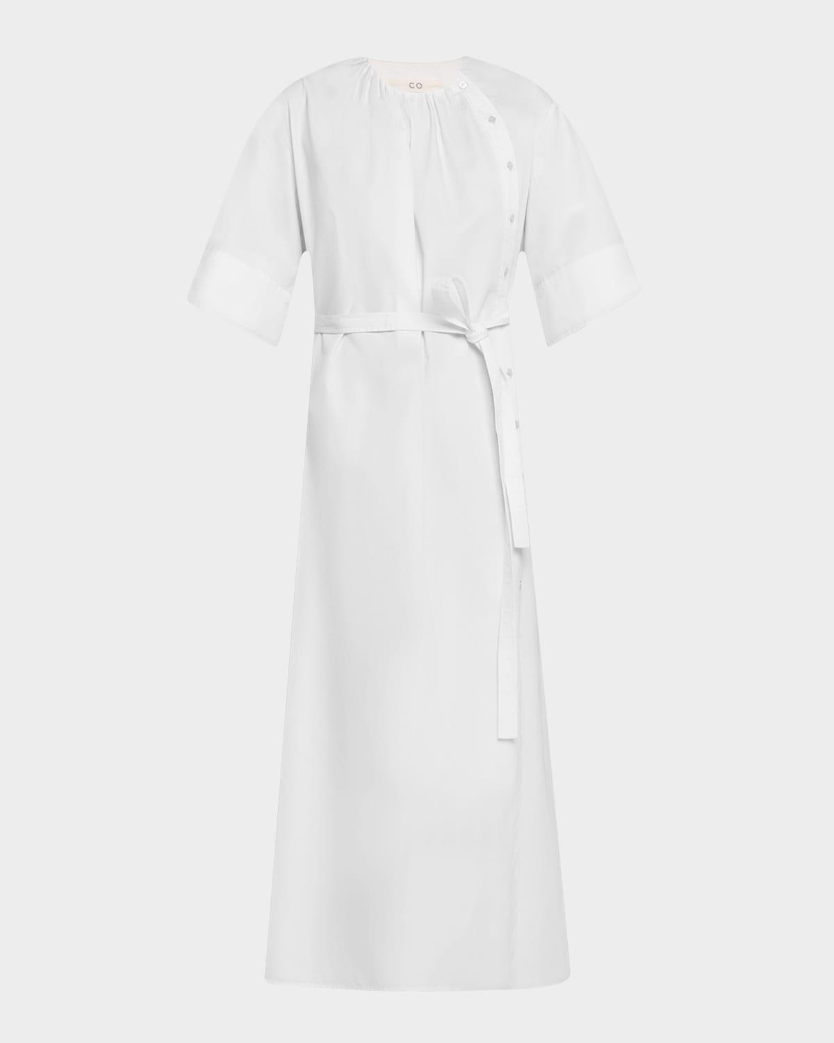 gathered belted midi dress