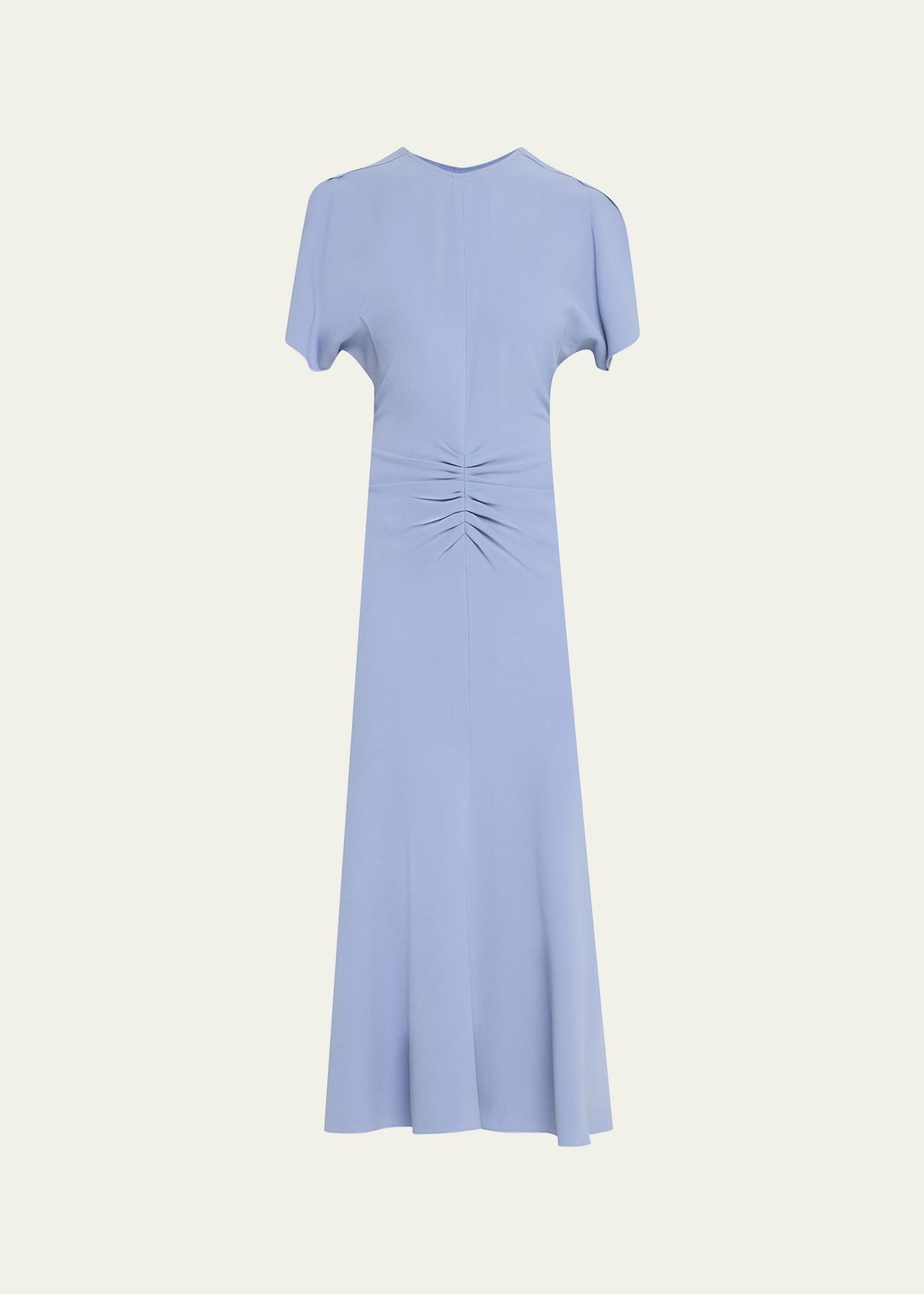 gathered crepe midi dress