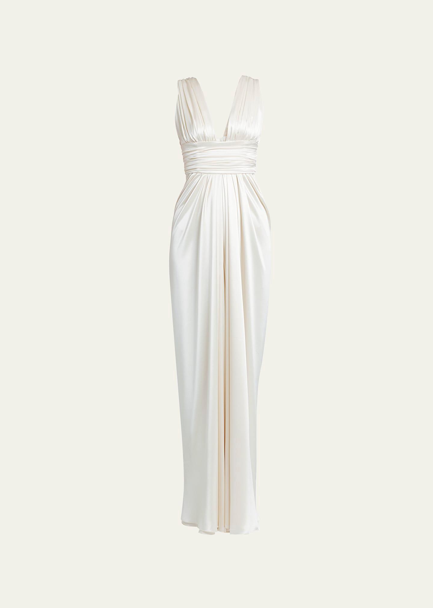 gathered crepe satin column dress