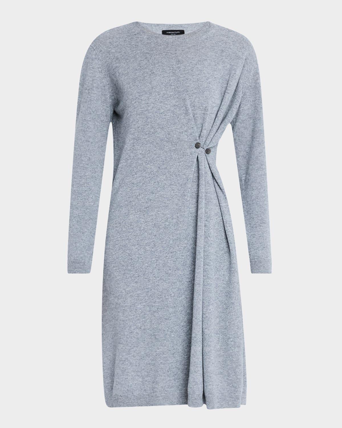 gathered crewneck wool-blend knit dress
