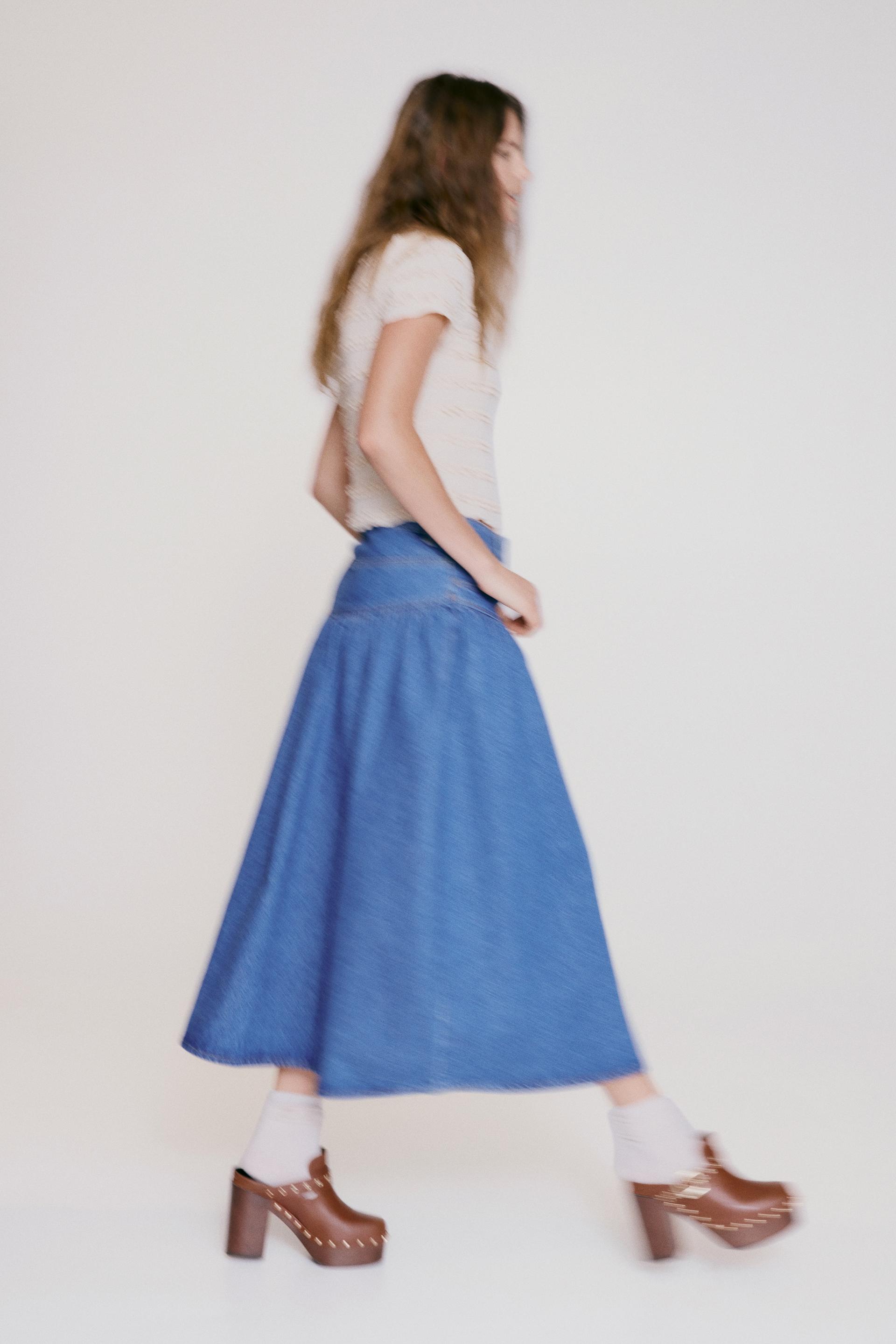 gathered denim skirt