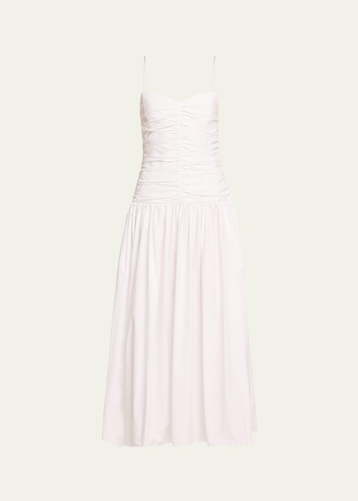 gathered drop-waist midi dress
