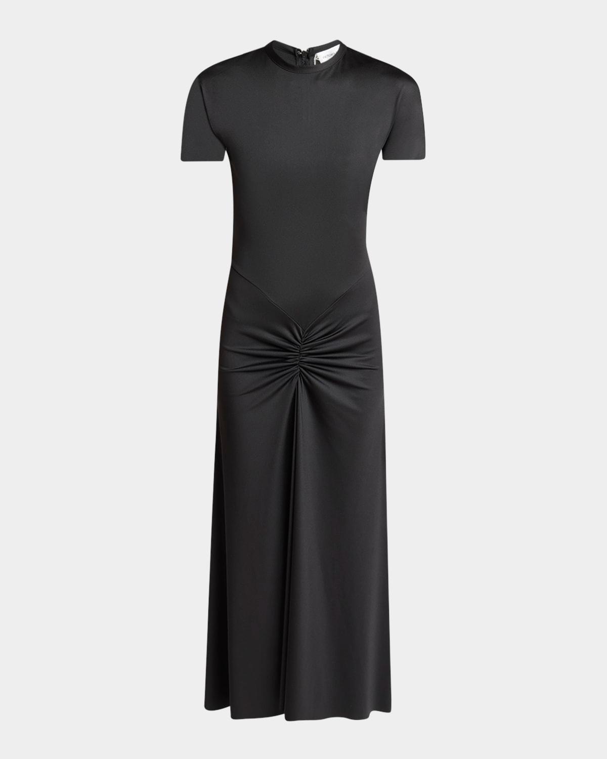gathered drop-waist midi t-shirt dress