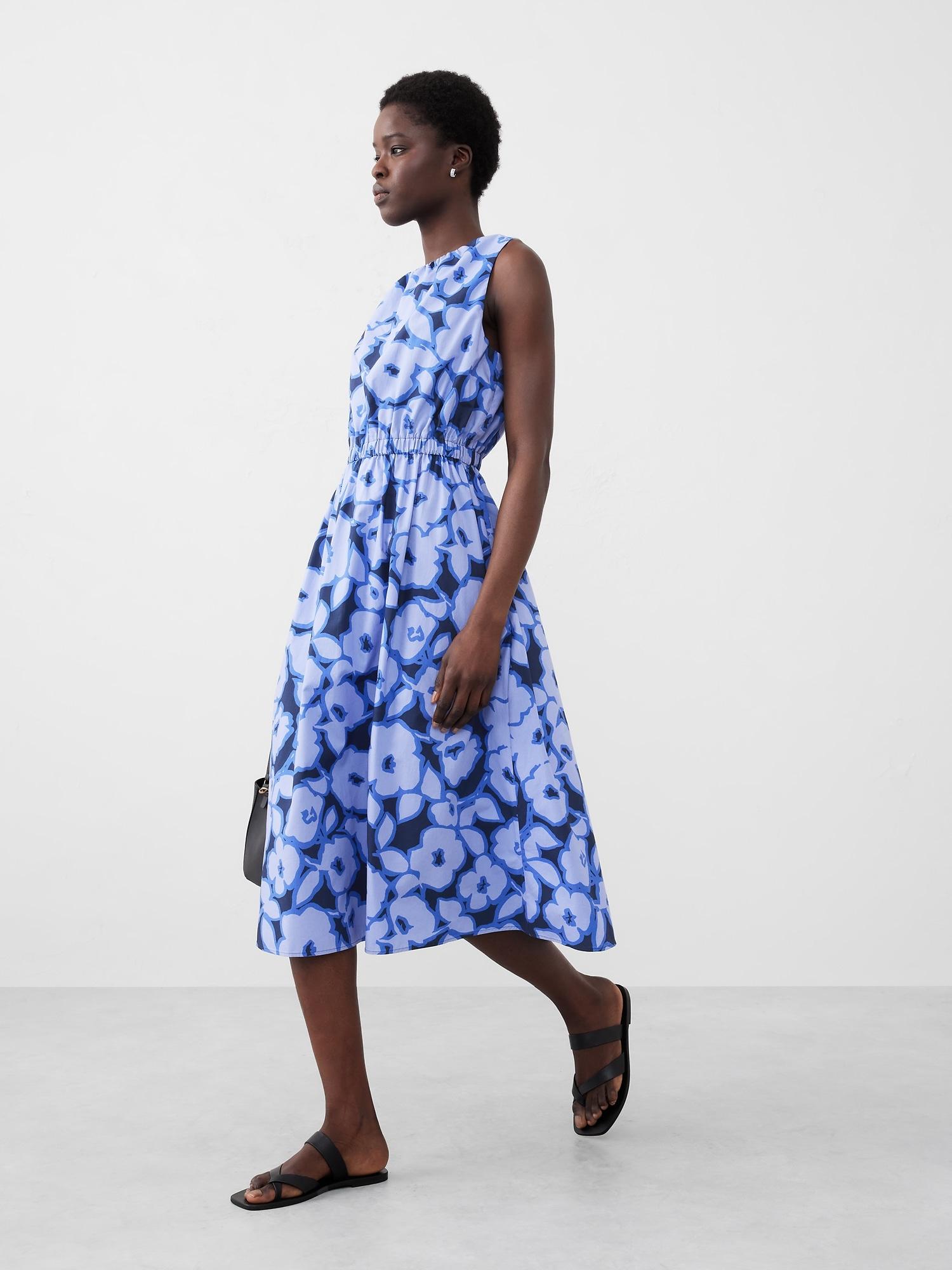 gathered elastic-waist midi dress